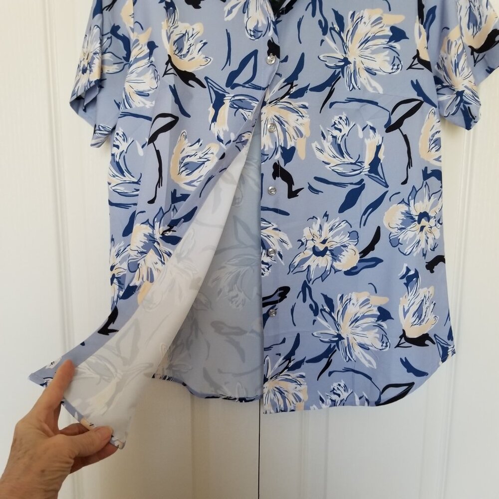 NWT! Womens Short Sleeve Floral Hawaiian Print Button-Down Shirt Top Blouse - Picture 7 of 12